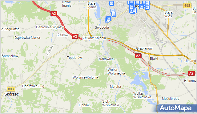 mapa Rakowiec gmina Siedlce, Rakowiec gmina Siedlce na mapie Targeo