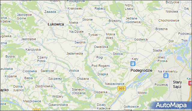 mapa Rogi gmina Podegrodzie, Rogi gmina Podegrodzie na mapie Targeo