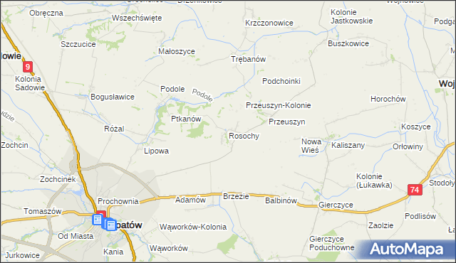 mapa Rosochy gmina Opatów, Rosochy gmina Opatów na mapie Targeo