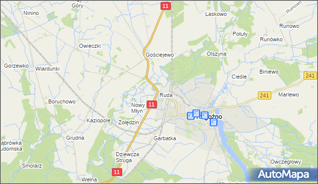 mapa Ruda gmina Rogoźno, Ruda gmina Rogoźno na mapie Targeo