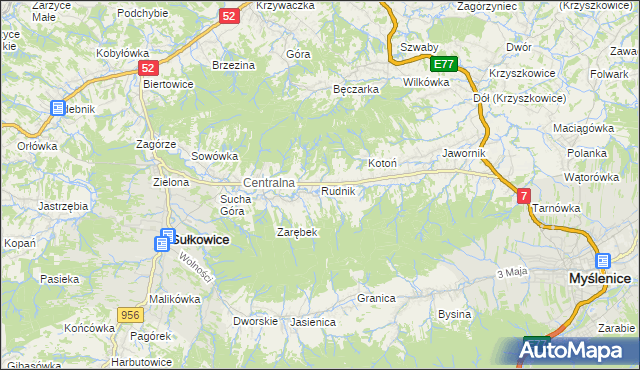 mapa Rudnik gmina Sułkowice, Rudnik gmina Sułkowice na mapie Targeo