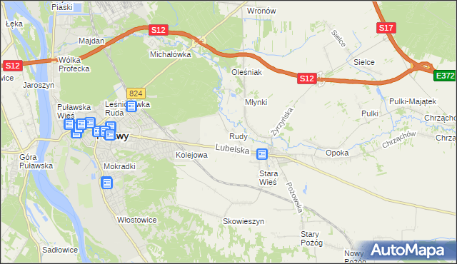 mapa Rudy gmina Końskowola, Rudy gmina Końskowola na mapie Targeo