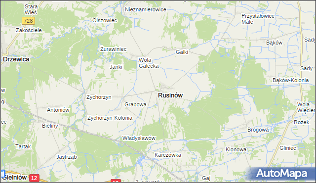 mapa Rusinów powiat przysuski, Rusinów powiat przysuski na mapie Targeo