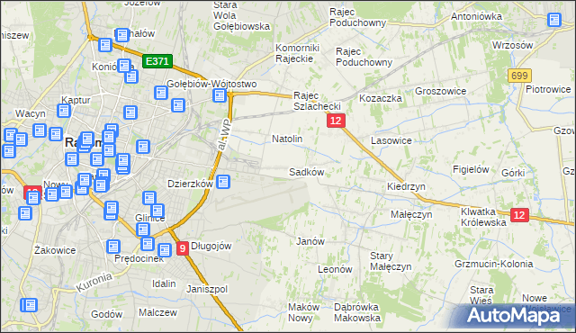 mapa Sadków gmina Jedlnia-Letnisko, Sadków gmina Jedlnia-Letnisko na mapie Targeo