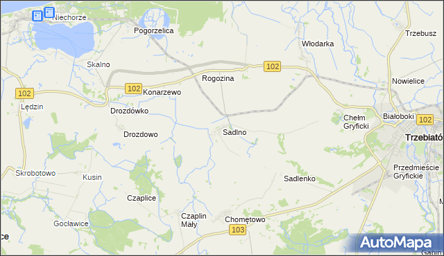mapa Sadlno gmina Trzebiatów, Sadlno gmina Trzebiatów na mapie Targeo
