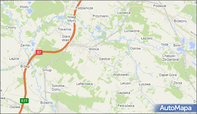 mapa Siedlce gmina Chęciny, Siedlce gmina Chęciny na mapie Targeo