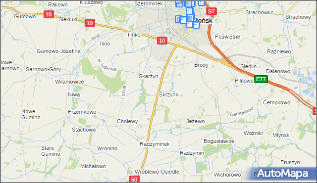 mapa Skrzynki gmina Płońsk, Skrzynki gmina Płońsk na mapie Targeo