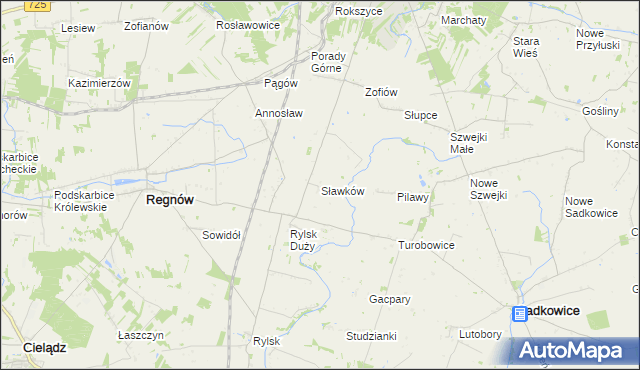 mapa Sławków gmina Regnów, Sławków gmina Regnów na mapie Targeo