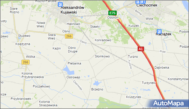 mapa Słomkowo gmina Aleksandrów Kujawski, Słomkowo gmina Aleksandrów Kujawski na mapie Targeo