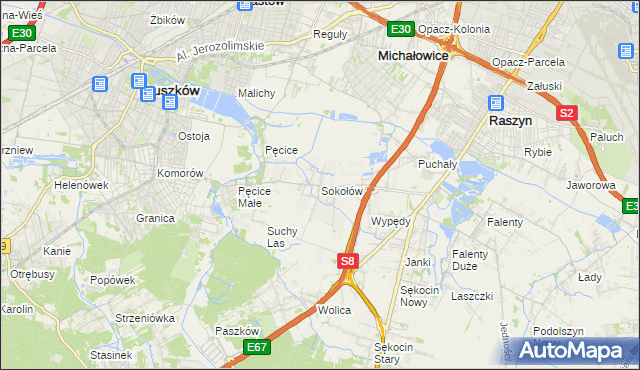 mapa Sokołów gmina Michałowice, Sokołów gmina Michałowice na mapie Targeo