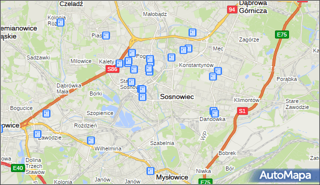 mapa Sosnowca, Sosnowiec na mapie Targeo
