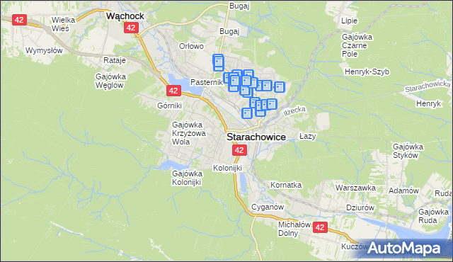mapa Starachowic, Starachowice na mapie Targeo