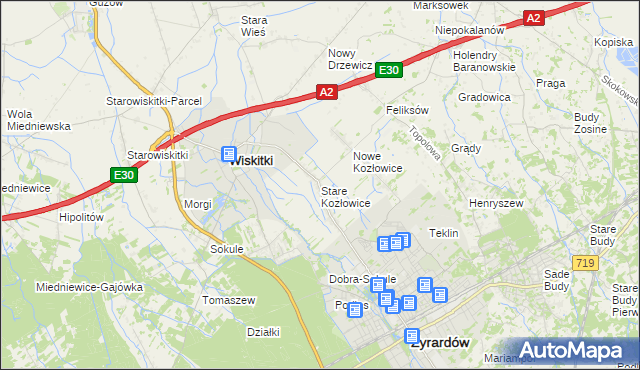 mapa Stare Kozłowice, Stare Kozłowice na mapie Targeo