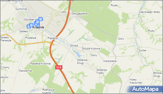 mapa Stróża-Kolonia, Stróża-Kolonia na mapie Targeo