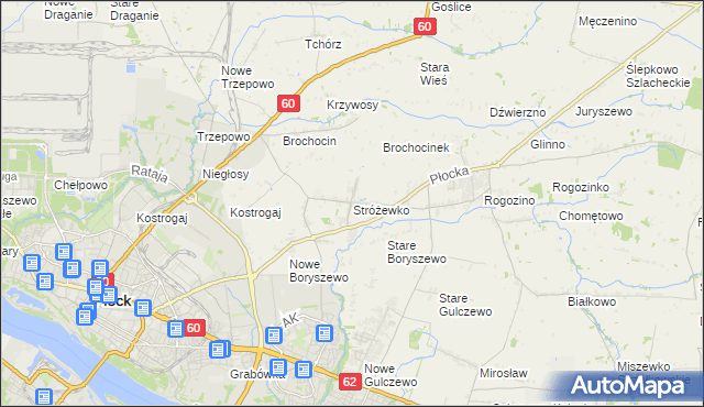 mapa Stróżewko gmina Radzanowo, Stróżewko gmina Radzanowo na mapie Targeo
