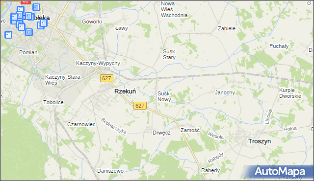 mapa Susk Nowy gmina Rzekuń, Susk Nowy gmina Rzekuń na mapie Targeo