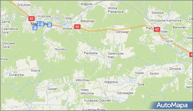 mapa Świerczów gmina Stąporków, Świerczów gmina Stąporków na mapie Targeo