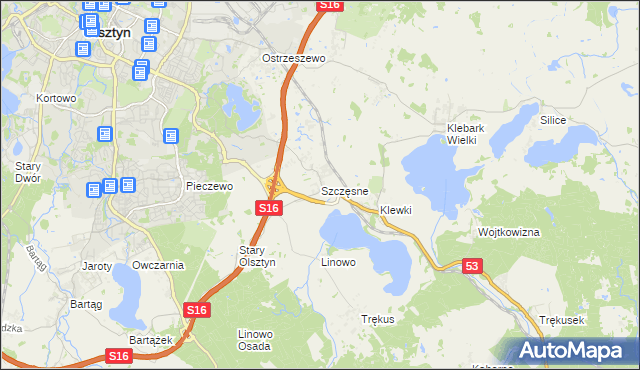 mapa Szczęsne gmina Purda, Szczęsne gmina Purda na mapie Targeo