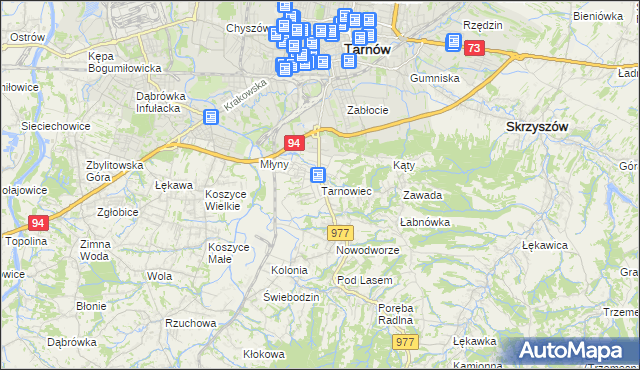 mapa Tarnowiec gmina Tarnów, Tarnowiec gmina Tarnów na mapie Targeo