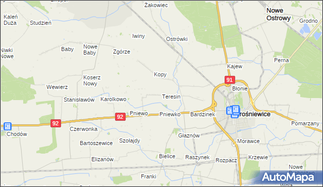 mapa Teresin gmina Krośniewice, Teresin gmina Krośniewice na mapie Targeo