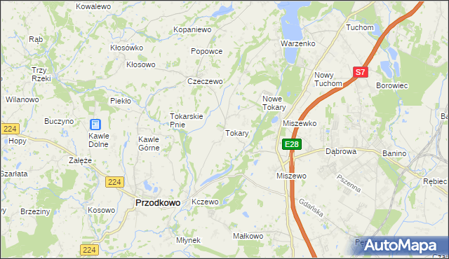 mapa Tokary gmina Przodkowo, Tokary gmina Przodkowo na mapie Targeo