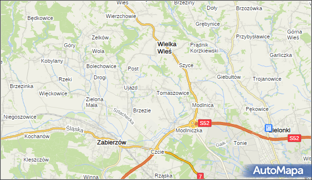 mapa Tomaszowice gmina Wielka Wieś, Tomaszowice gmina Wielka Wieś na mapie Targeo