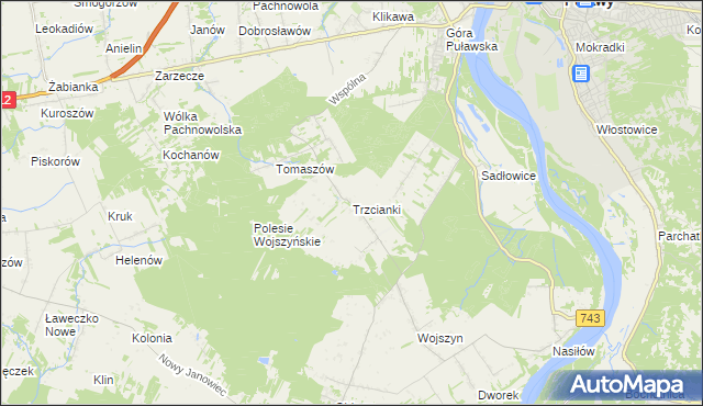 mapa Trzcianki gmina Janowiec, Trzcianki gmina Janowiec na mapie Targeo