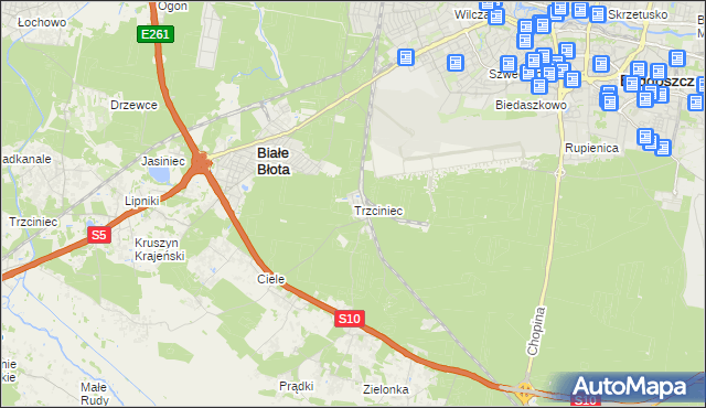 mapa Trzciniec gmina Białe Błota, Trzciniec gmina Białe Błota na mapie Targeo