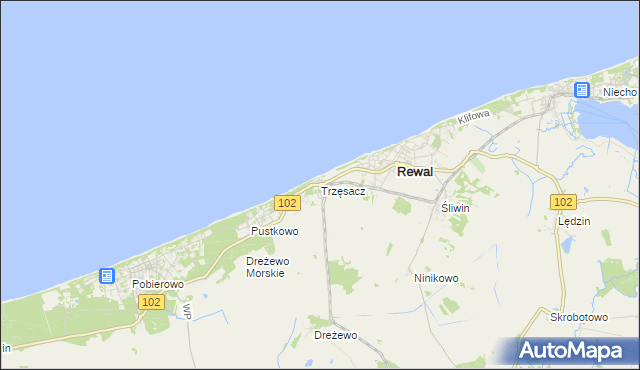 mapa Trzęsacz gmina Rewal, Trzęsacz gmina Rewal na mapie Targeo