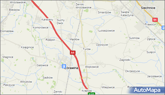 mapa Turów gmina Żórawina, Turów gmina Żórawina na mapie Targeo