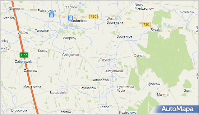 mapa Tworki gmina Jasieniec, Tworki gmina Jasieniec na mapie Targeo