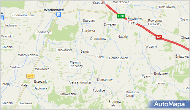 mapa Ujazd gmina Wartkowice, Ujazd gmina Wartkowice na mapie Targeo