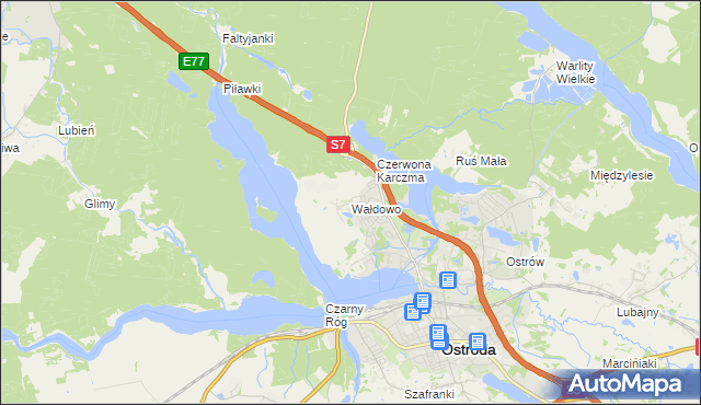 mapa Wałdowo gmina Ostróda, Wałdowo gmina Ostróda na mapie Targeo