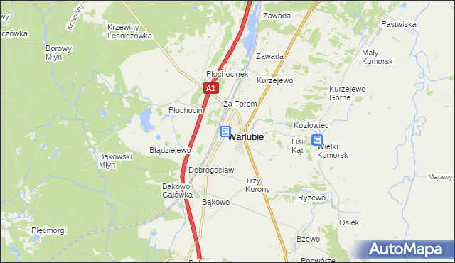 mapa Warlubie, Warlubie na mapie Targeo