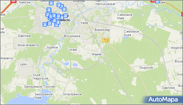 mapa Wąwał gmina Tomaszów Mazowiecki, Wąwał gmina Tomaszów Mazowiecki na mapie Targeo