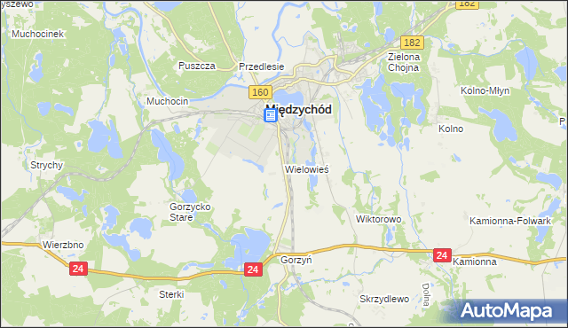 mapa Wielowieś gmina Międzychód, Wielowieś gmina Międzychód na mapie Targeo
