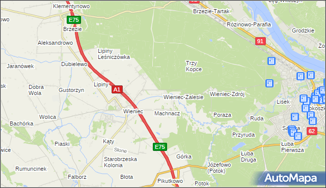 mapa Wieniec-Zalesie, Wieniec-Zalesie na mapie Targeo