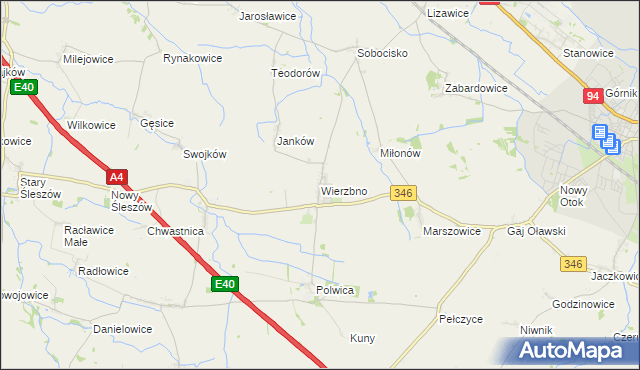 mapa Wierzbno gmina Domaniów, Wierzbno gmina Domaniów na mapie Targeo