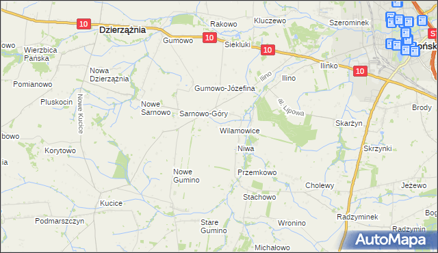 mapa Wilamowice gmina Dzierzążnia, Wilamowice gmina Dzierzążnia na mapie Targeo