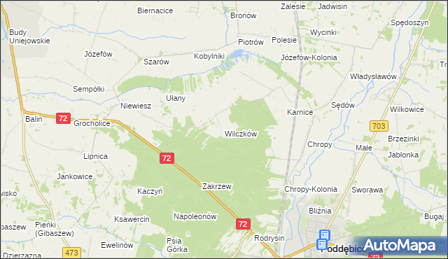 mapa Wilczków gmina Poddębice, Wilczków gmina Poddębice na mapie Targeo