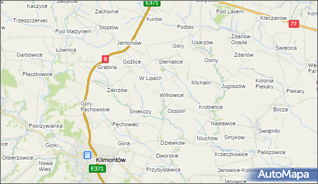 mapa Wilkowice gmina Klimontów, Wilkowice gmina Klimontów na mapie Targeo