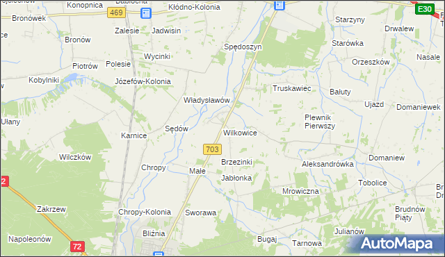 mapa Wilkowice gmina Wartkowice, Wilkowice gmina Wartkowice na mapie Targeo