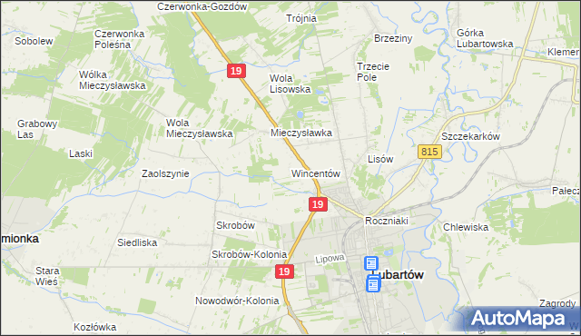 mapa Wincentów gmina Lubartów, Wincentów gmina Lubartów na mapie Targeo