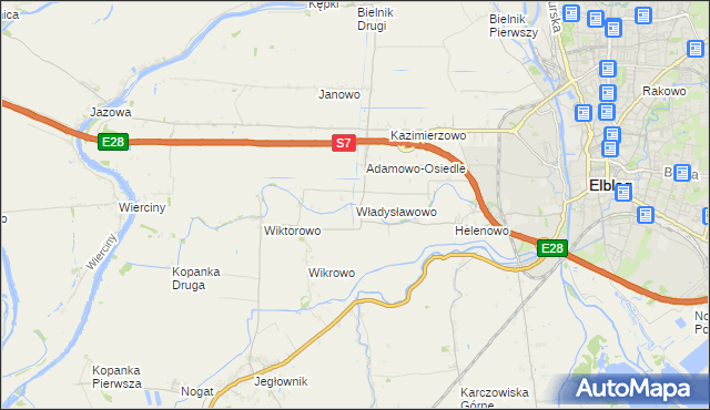 mapa Władysławowo gmina Elbląg, Władysławowo gmina Elbląg na mapie Targeo