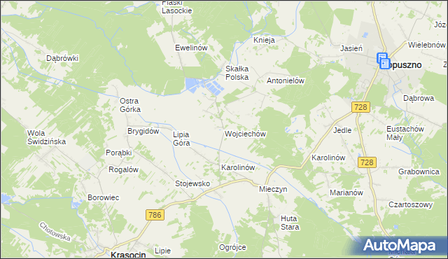 mapa Wojciechów gmina Krasocin, Wojciechów gmina Krasocin na mapie Targeo