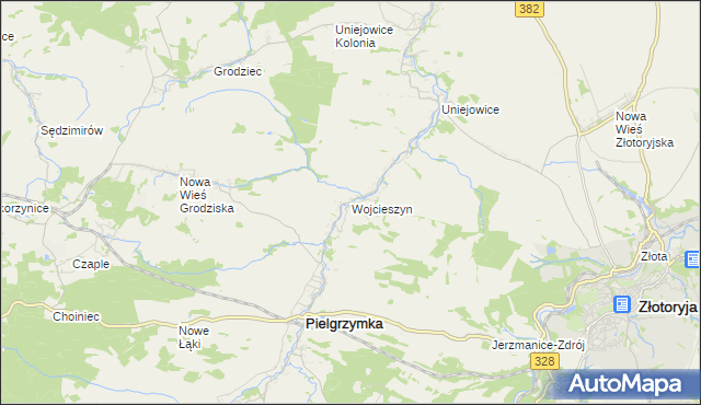 mapa Wojcieszyn gmina Pielgrzymka, Wojcieszyn gmina Pielgrzymka na mapie Targeo