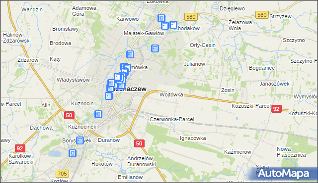 mapa Wojtówka gmina Sochaczew, Wojtówka gmina Sochaczew na mapie Targeo