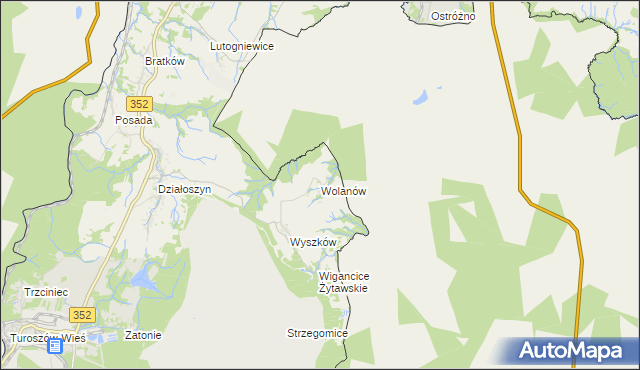 mapa Wolanów gmina Bogatynia, Wolanów gmina Bogatynia na mapie Targeo