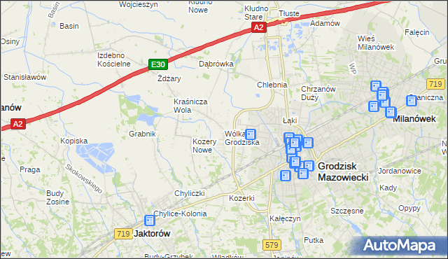 mapa Wólka Grodziska gmina Grodzisk Mazowiecki, Wólka Grodziska gmina Grodzisk Mazowiecki na mapie Targeo