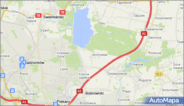 mapa Wymysłów gmina Bobrowniki, Wymysłów gmina Bobrowniki na mapie Targeo